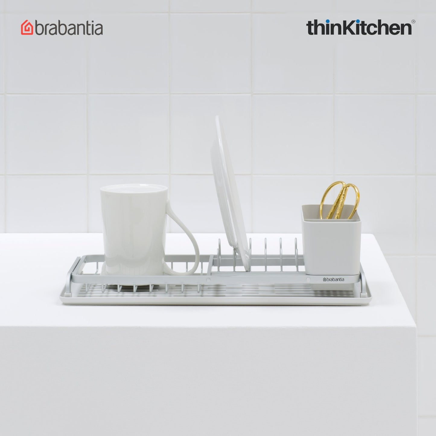 Brabantia Dish Washing Organising Compact Dish Drying Rack Light Grey