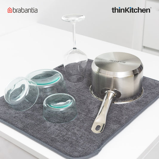 Brabantia SinkSide 47 x 40cm Microfiber Dish Drying Mat for Kitchen Counterto, Dark Gray