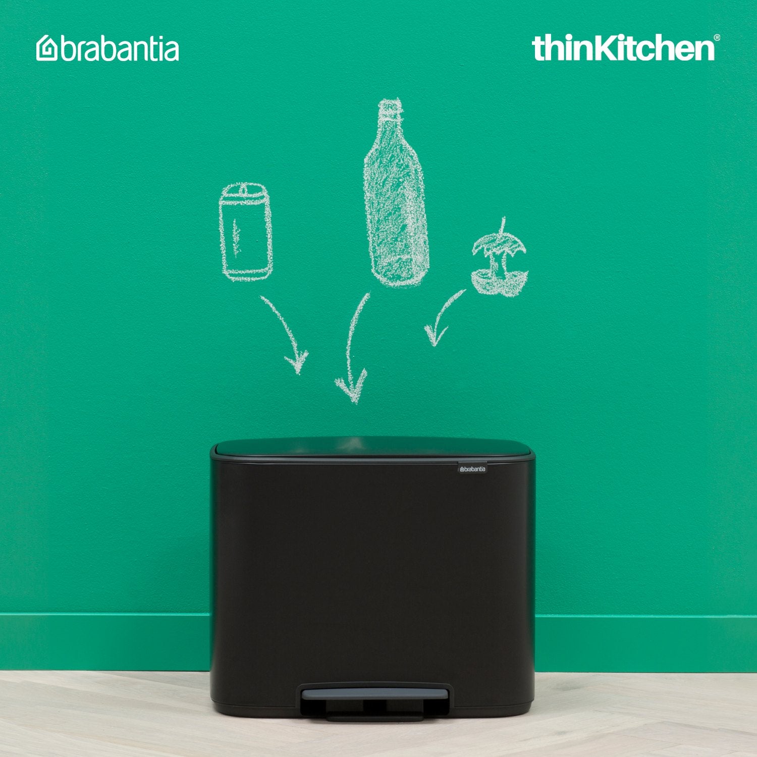 Brabantia, Waste Management, Dustbin, Bo Pedal Bin, 3 X 11 Litre, Matt Black - 1