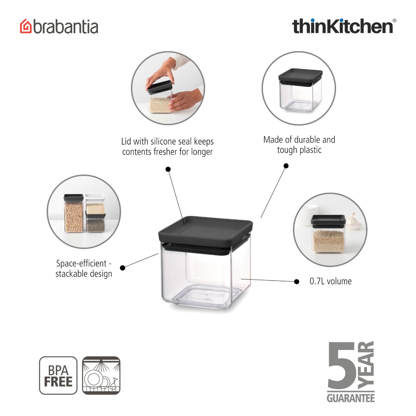 Brabantia Square Food Storage Canister 0 7 Litre