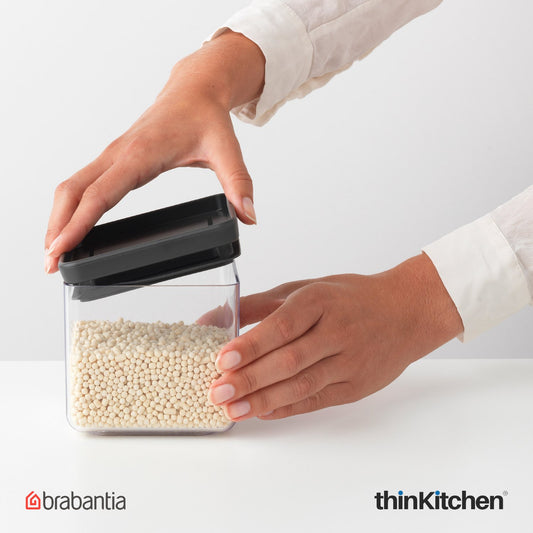 Brabantia Square Food Storage Canister – 0.7 Litre | Stackable Square Food Container with Lid | Airtight Plastic Food Container for Kitchen Storage | Durable, Transparent & Dishwasher Safe – TASTY+ Collection