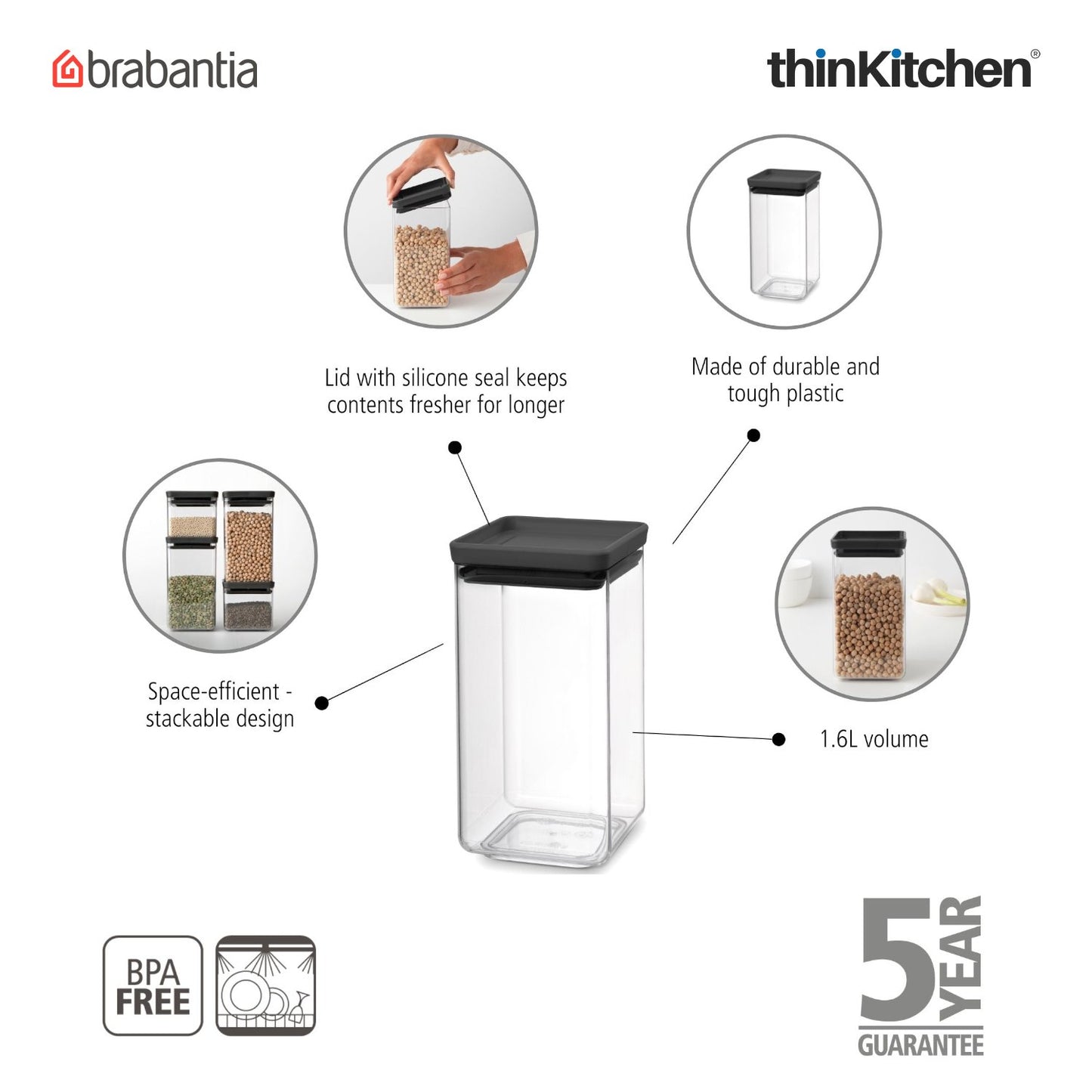 Brabantia Square Food Storage Canister 1 6 Litre