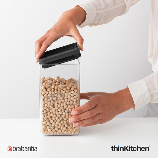 Brabantia Square Food Storage Canister 1.6 Litre | Stackable Kitchen Storage | Transparent