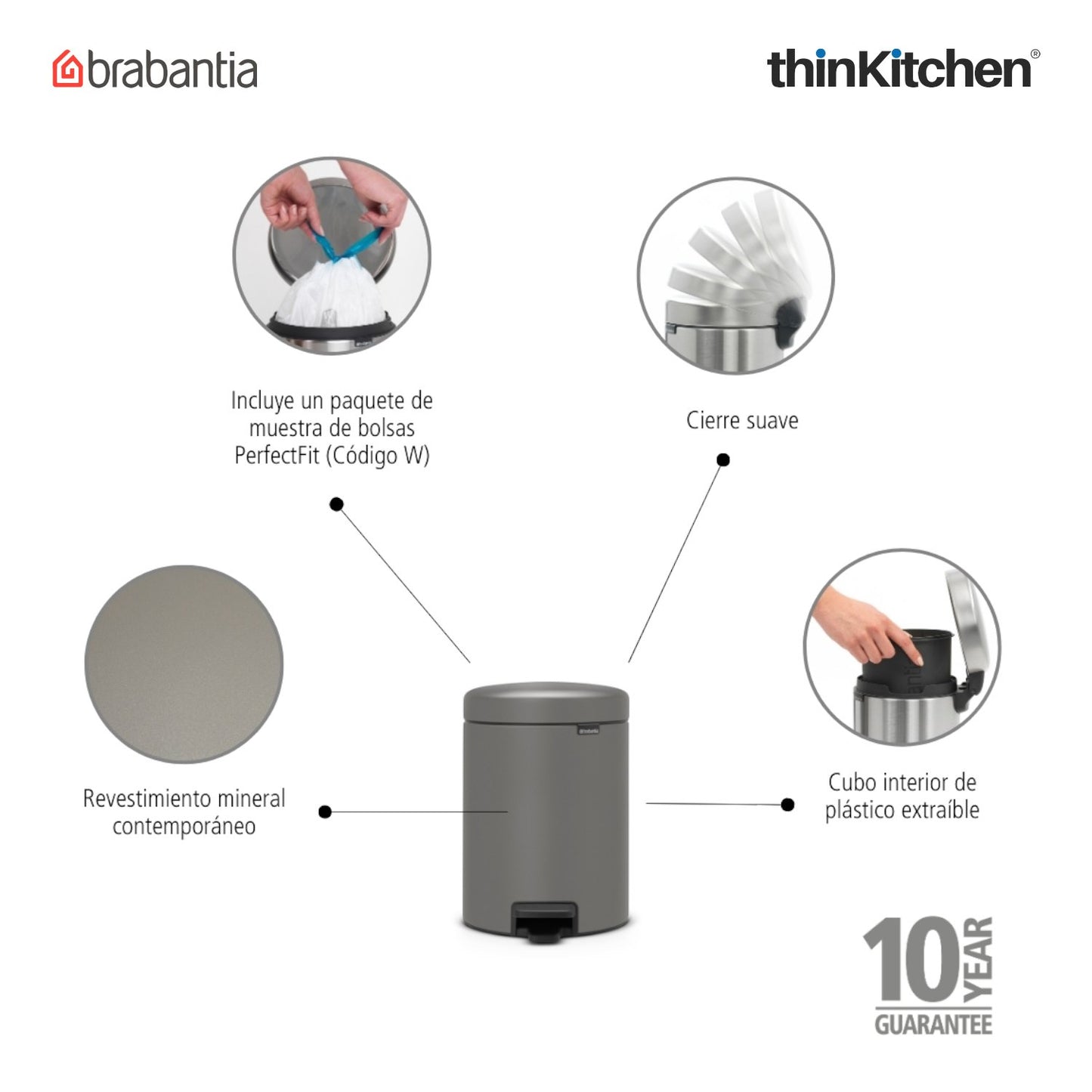 Brabantia Newicon Pedal Bin 5 Litre Concrete Grey