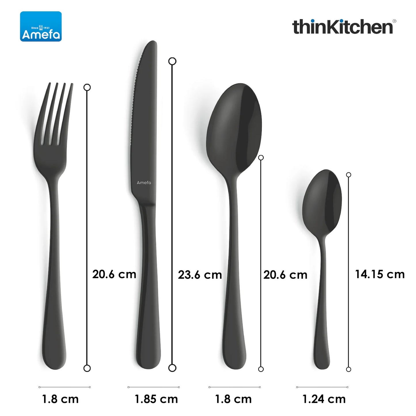 Amefa Austin Stainless Steel Cutlery Set – 24 Piece Black Vintage-Style Forks, Knives & Spoons | Elegant Steel Cutlery Set for Everyday & Special Dining