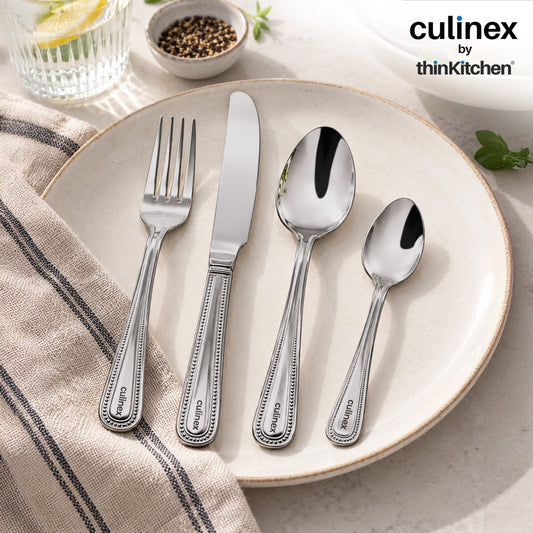 Culinex Beed 24 Pcs Cutlery Set, 18/0 Stainless Steel Matt Finish | All Purpose Knife, Fork, Spoon & Tea Spoon