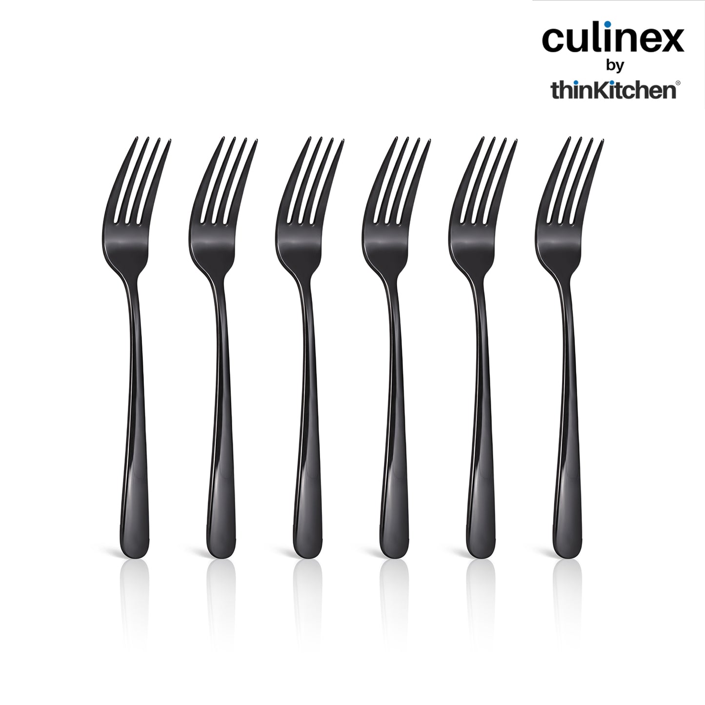 Culinex 18/8 Stainless Steel 8.3" Premium Black Dinner Fork Set of 6| Silver Rustproof Flatware By thinKitchen (Dora)