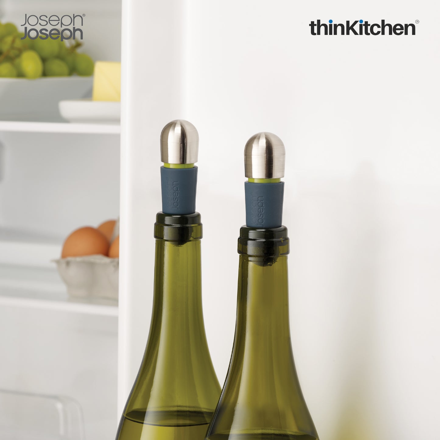 Joseph Joseph Barwise Twist Lock Wine Stoppers Set of 2 | Premium Wine Bottle Stoppers & Sealers | Airtight Leakproof Seal for Fresher Wine | Easy Twist-Lock Mechanism with Chrome-Plated Cap