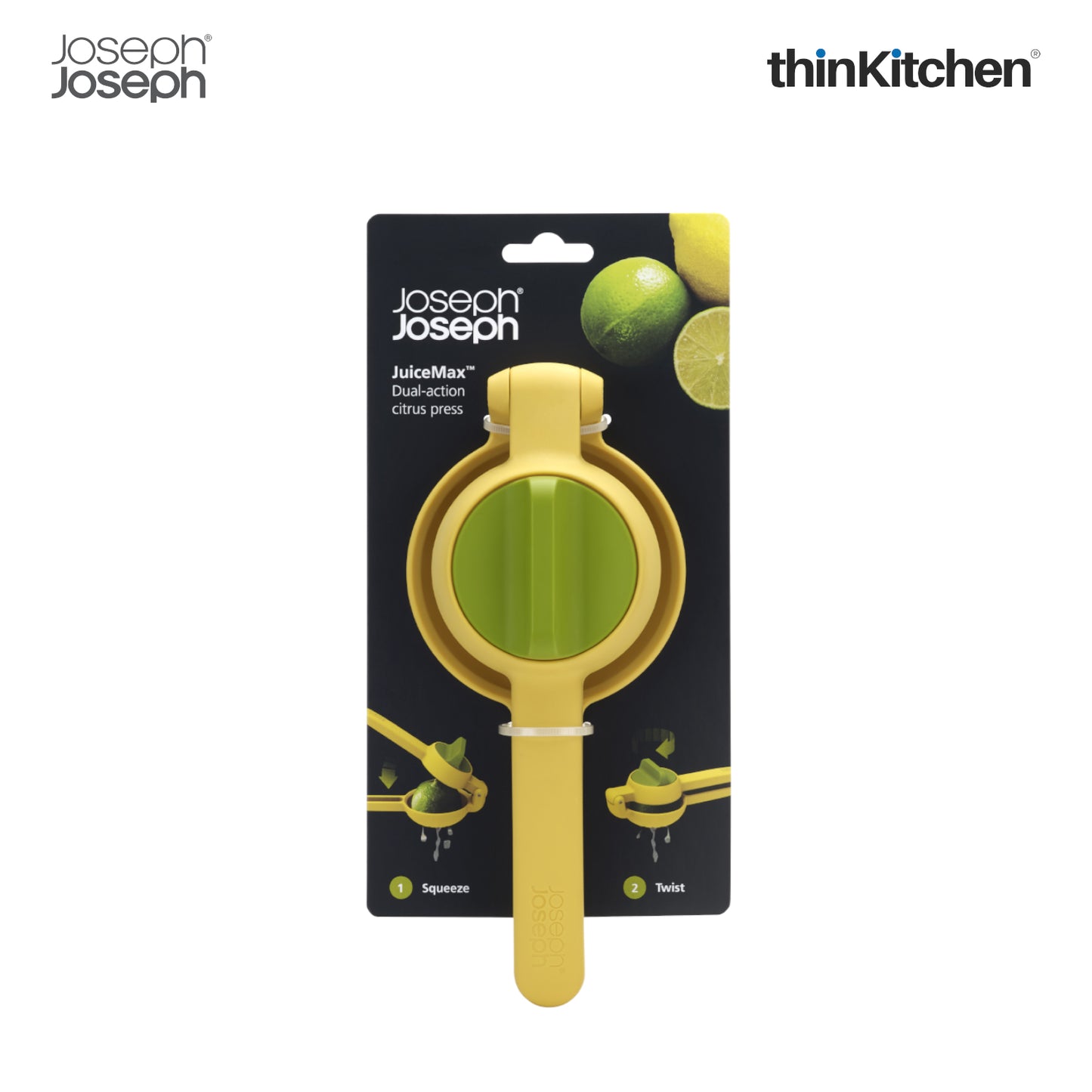 Joseph Joseph Juicemax Dual Action Citrus Press, Premium Manual Lemon Squeezer & Citrus Juicer, Easy-Squeeze Handles, Twist Reamer, Dishwasher Safe – Yellow