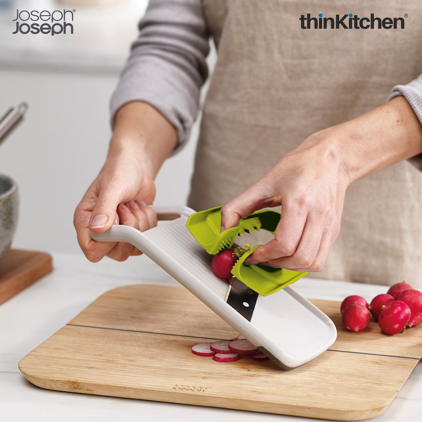 Joseph Joseph Duo Multi-Grip Mandoline, Fruit and Vegetable Slicer with Precision Food Grip, White