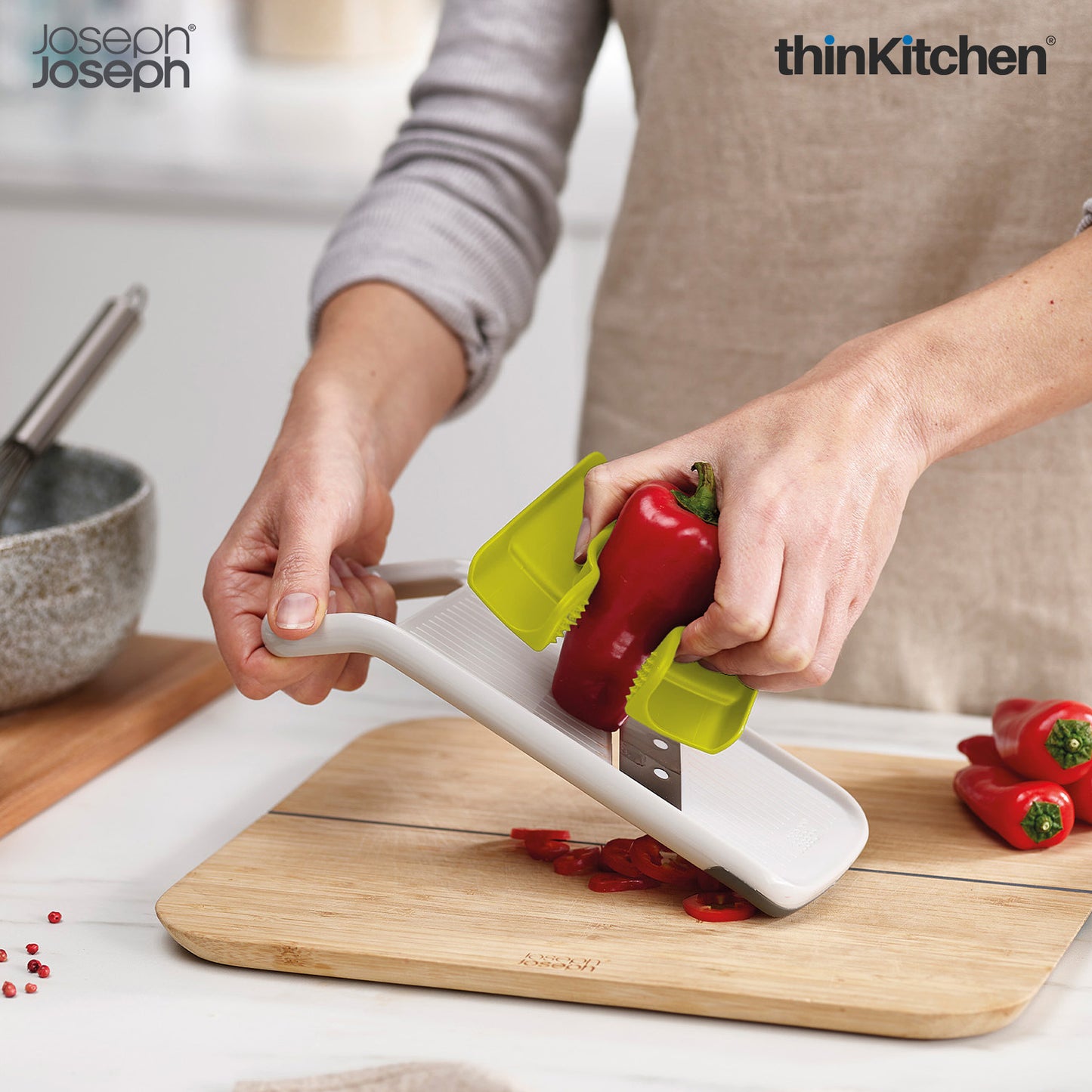 Joseph Joseph Duo Multi-Grip Mandoline, Fruit and Vegetable Slicer with Precision Food Grip, White