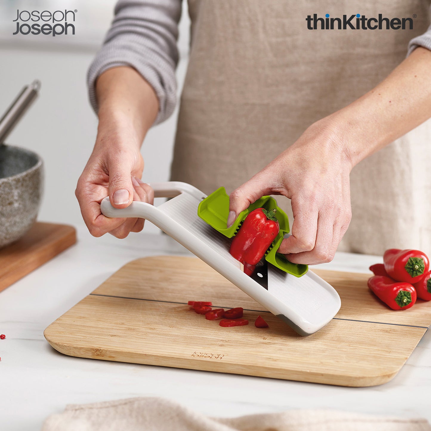 Joseph Joseph Duo Multi-Grip Mandoline, Fruit and Vegetable Slicer with Precision Food Grip, White