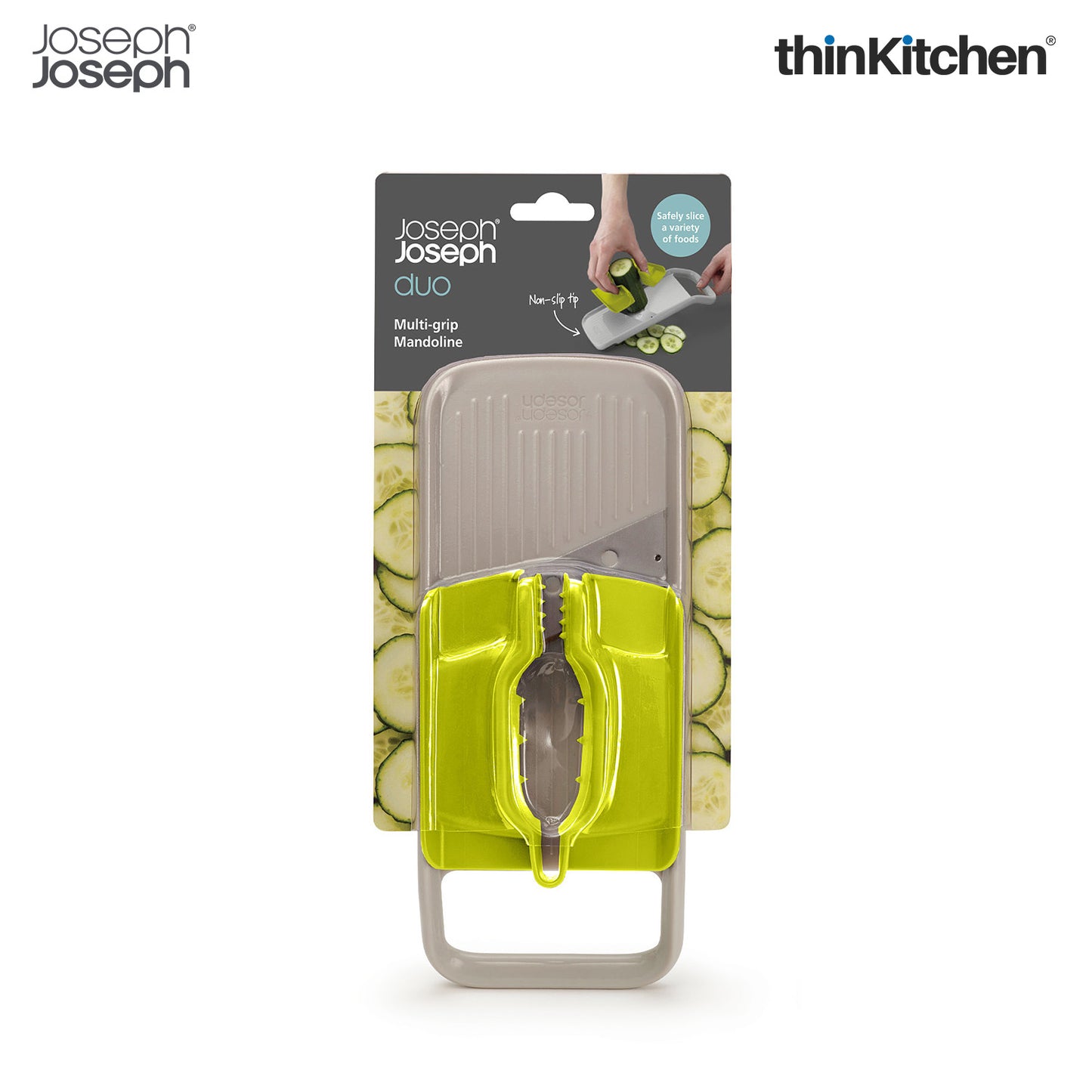Joseph Joseph Duo Multi-Grip Mandoline, Fruit and Vegetable Slicer with Precision Food Grip, White