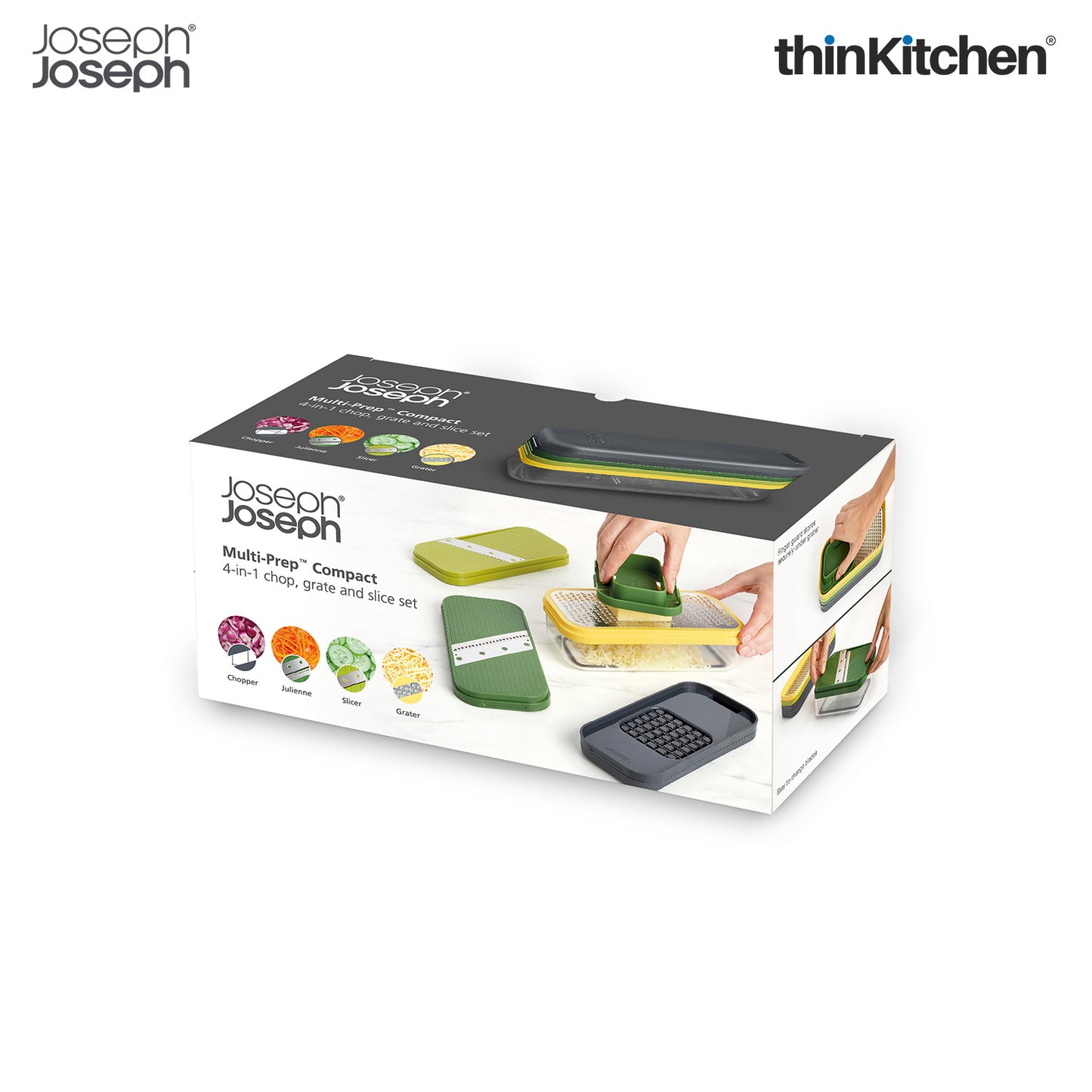 Joseph Joseph Multi-Prep Compact 4-in-1 Vegetable Cutter | Multi Chopper, Slicer, Grater & Julienne Set