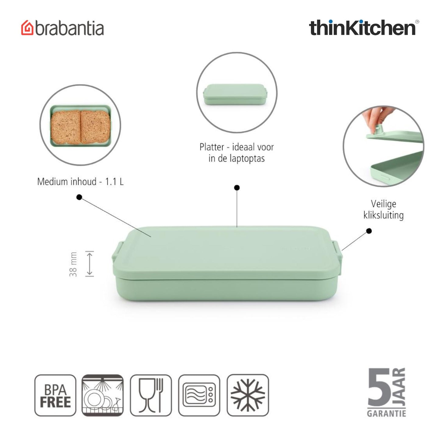 Brabantia Make Take Flat Lunch Box Jade Green