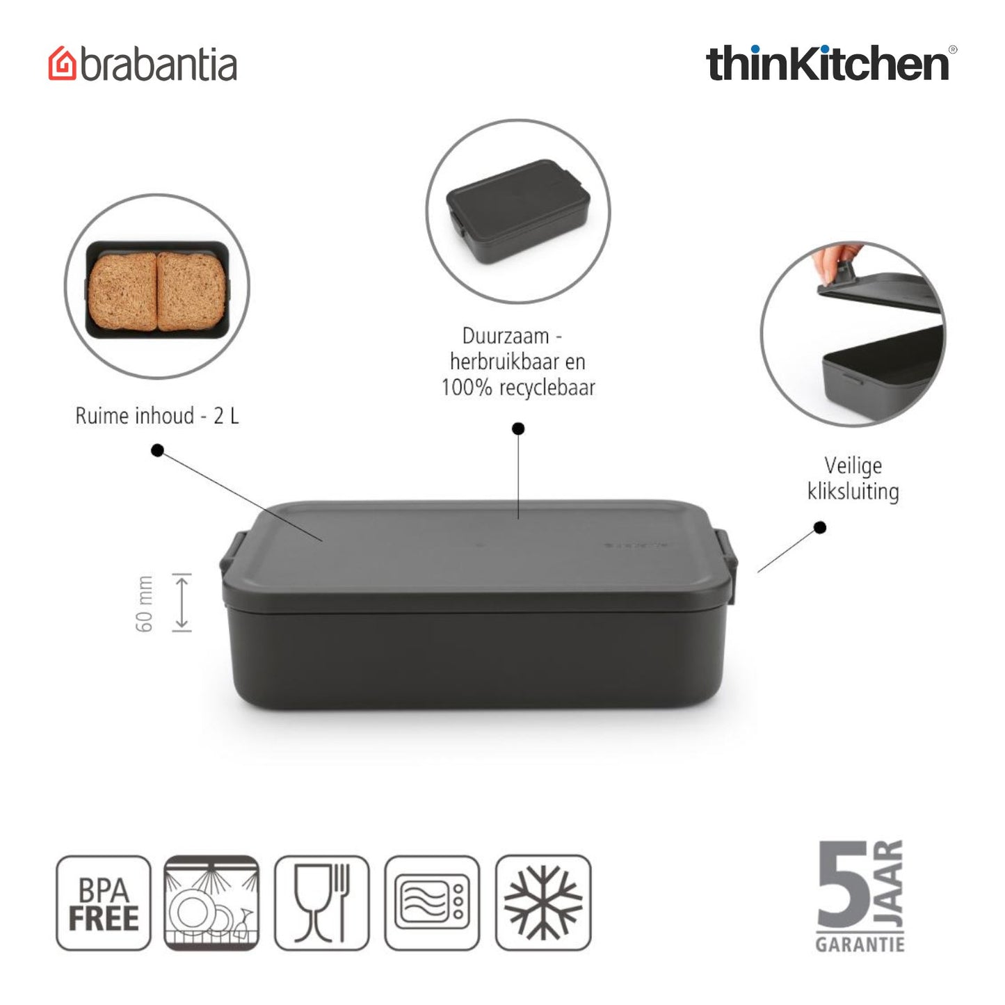 Brabantia Make Take Large Lunch Box Dark Grey