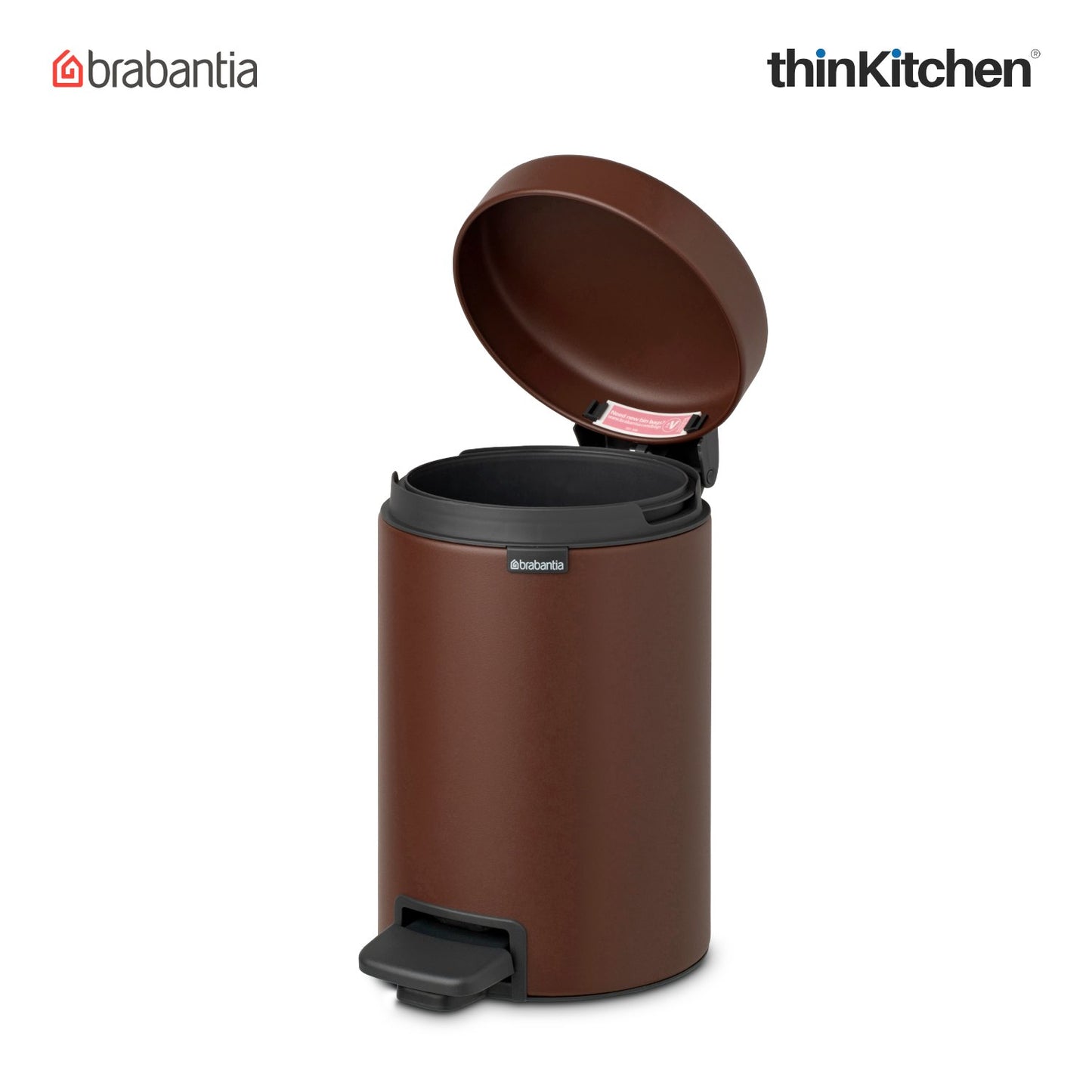 Brabantia, Waste Management, Dustbin, NewIcon Pedal Bin, 3 Litre, Plastic Bucket, Mineral Cosy Brown