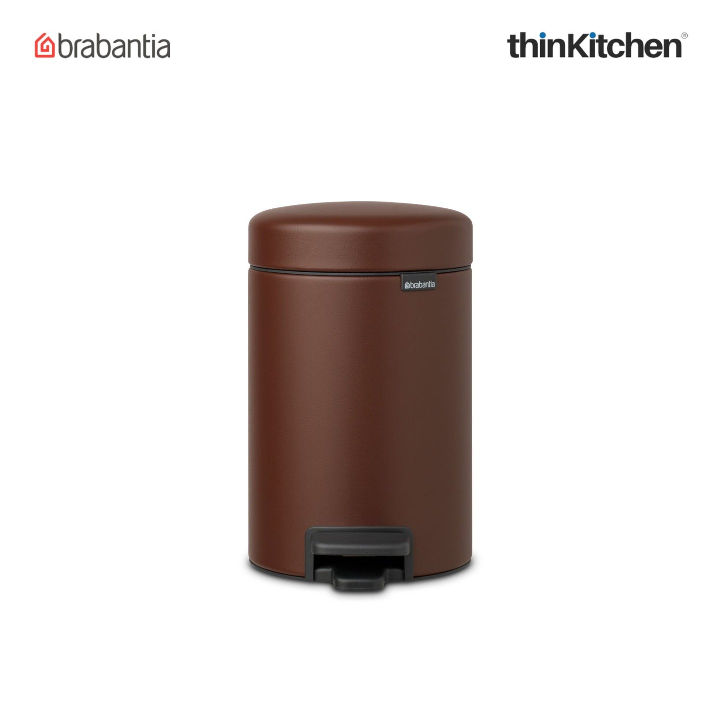 Brabantia, Waste Management, Dustbin, NewIcon Pedal Bin, 3 Litre, Plastic Bucket, Mineral Cosy Brown