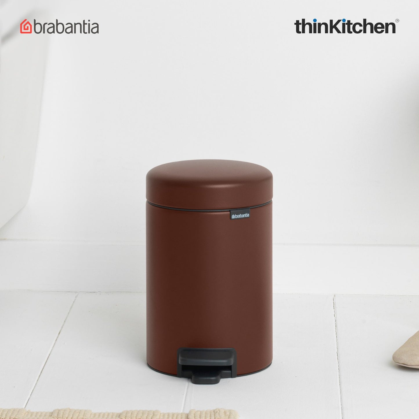 Brabantia, Waste Management, Dustbin, NewIcon Pedal Bin, 3 Litre, Plastic Bucket, Mineral Cosy Brown