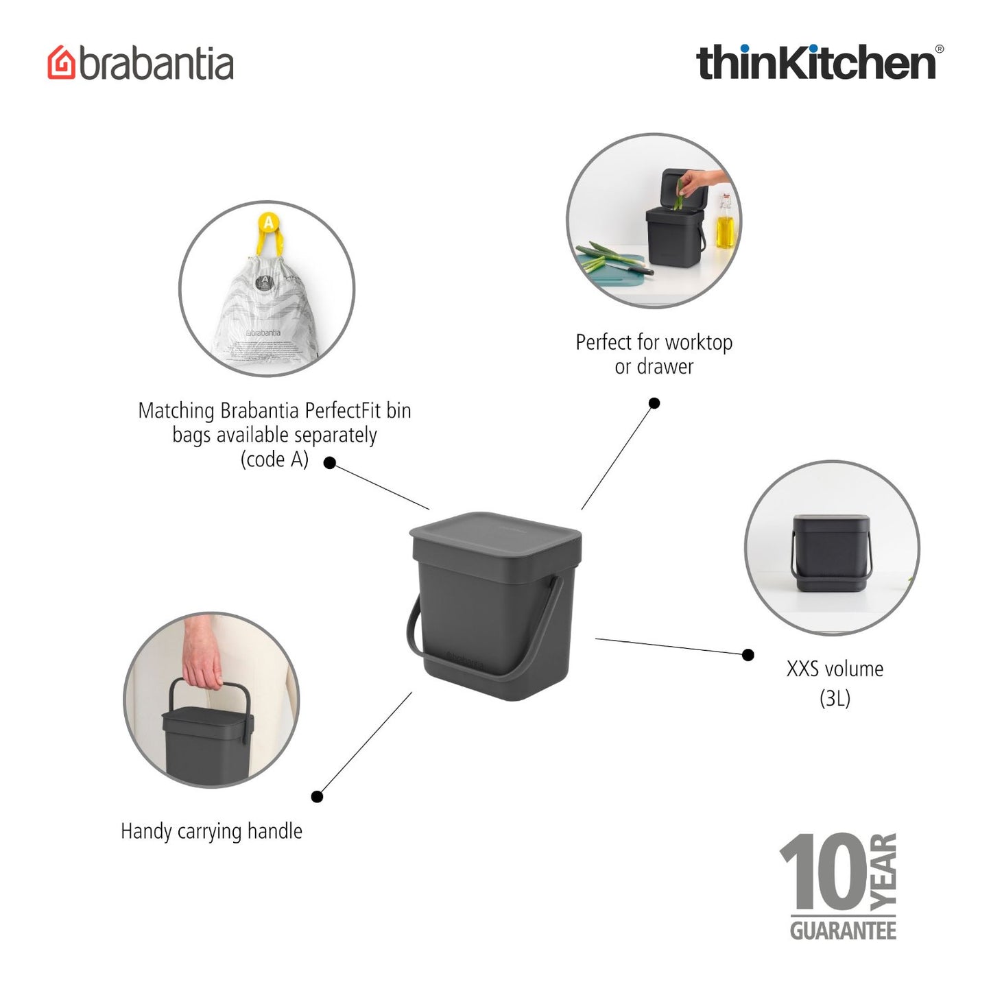 Brabantia Sort & Go Bin - 3 litre