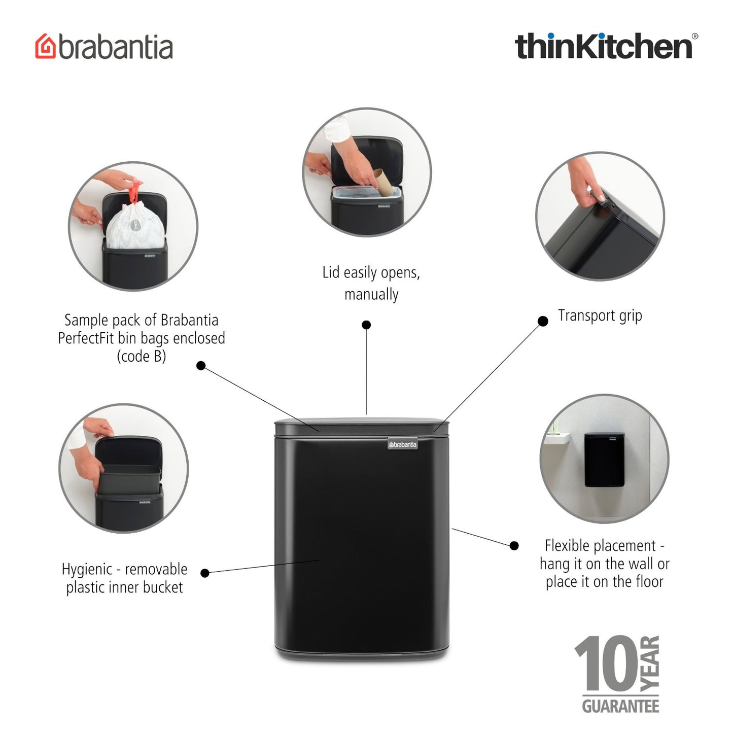 Brabantia Bo Waste Bin 7 Litre Matt Black