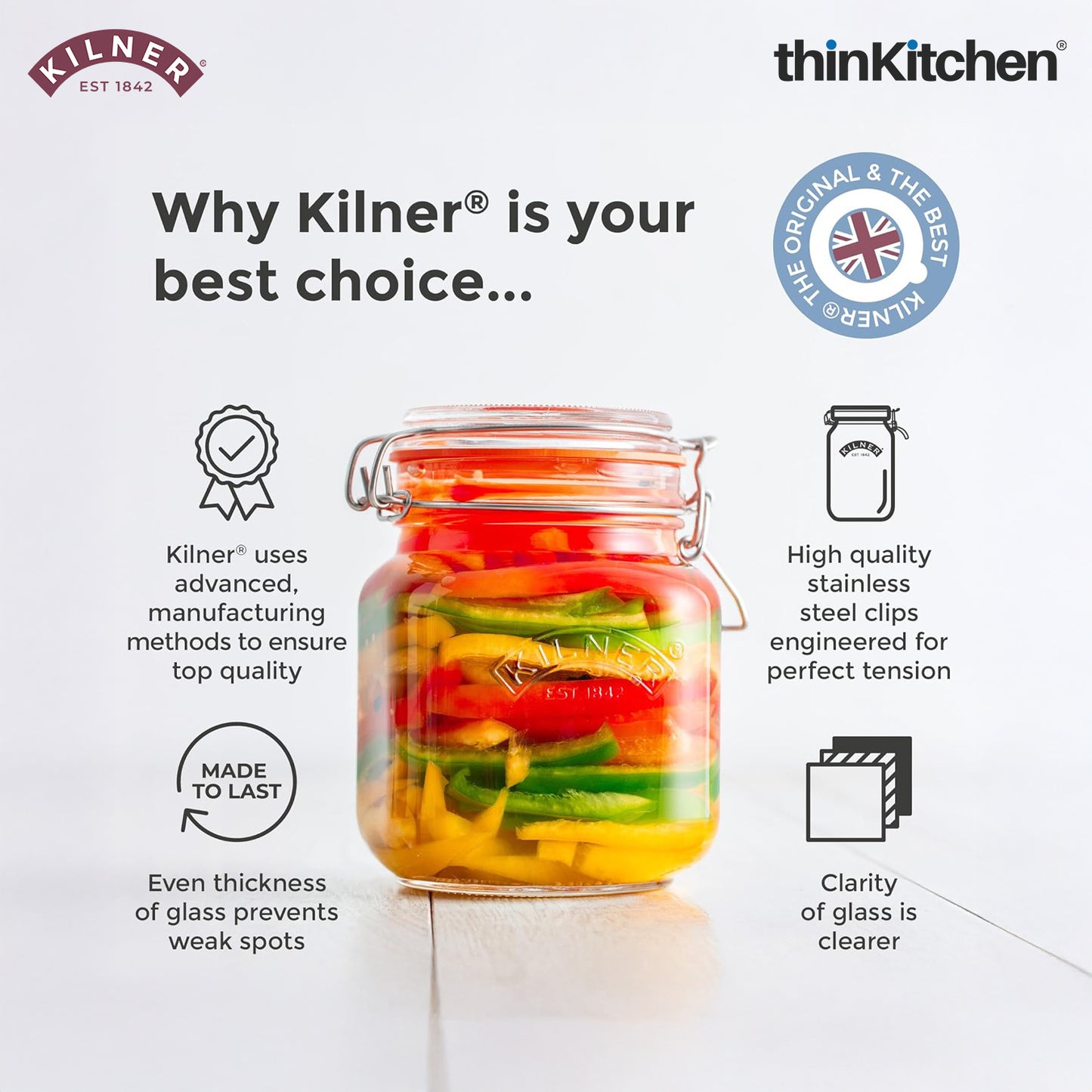 Kilner Square Clip Top Jar – 0.25L (H 9 cm x Dia 8.5 cm)