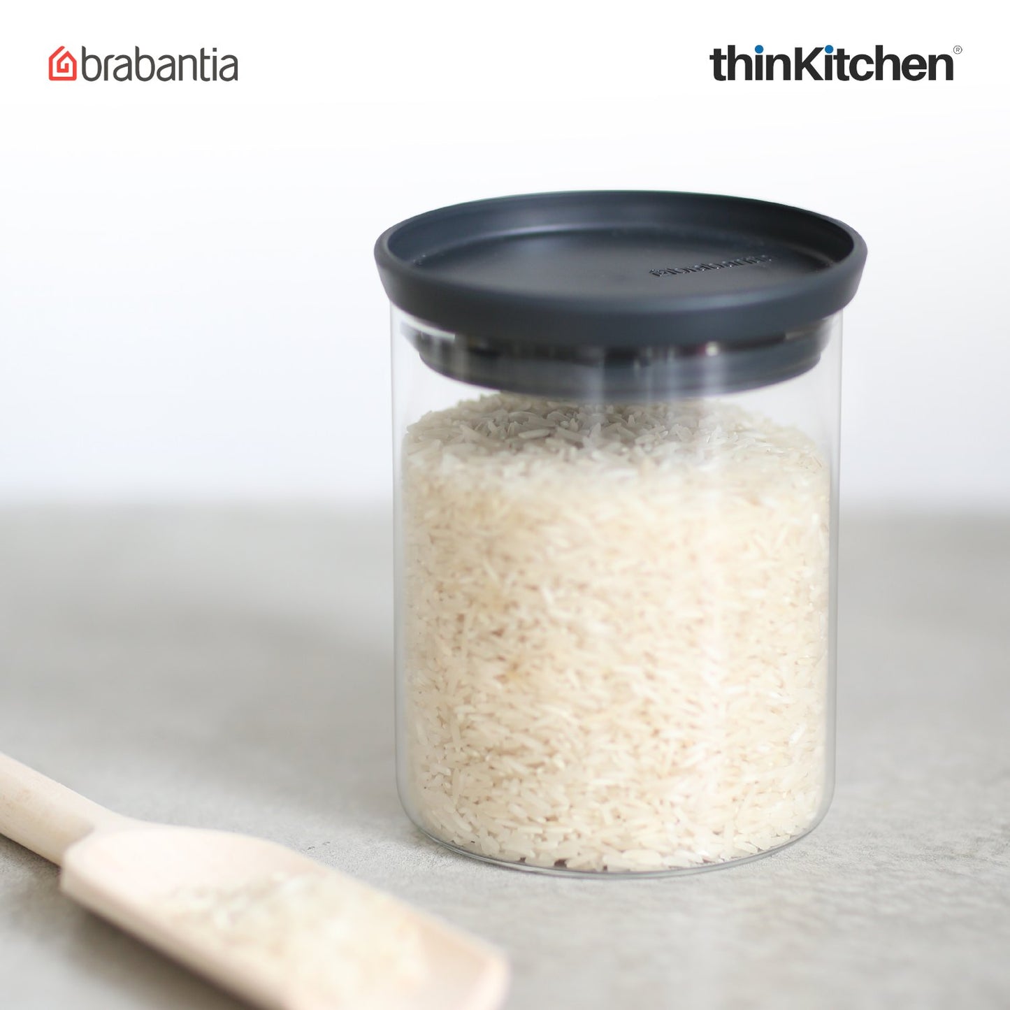 Brabantia Stackable Food Storage Glass Jar 0 6 Litre Dark Grey