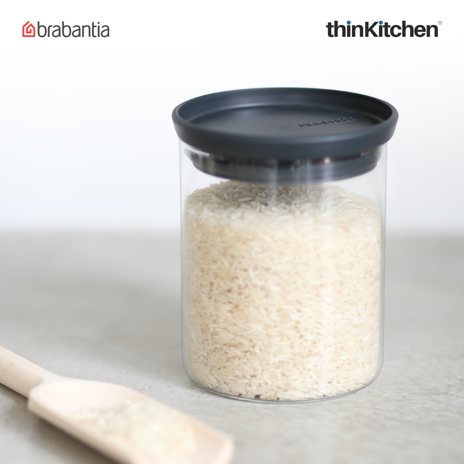 Brabantia Stackable Food Storage Glass Jar 0 6 Litre Dark Grey - 1