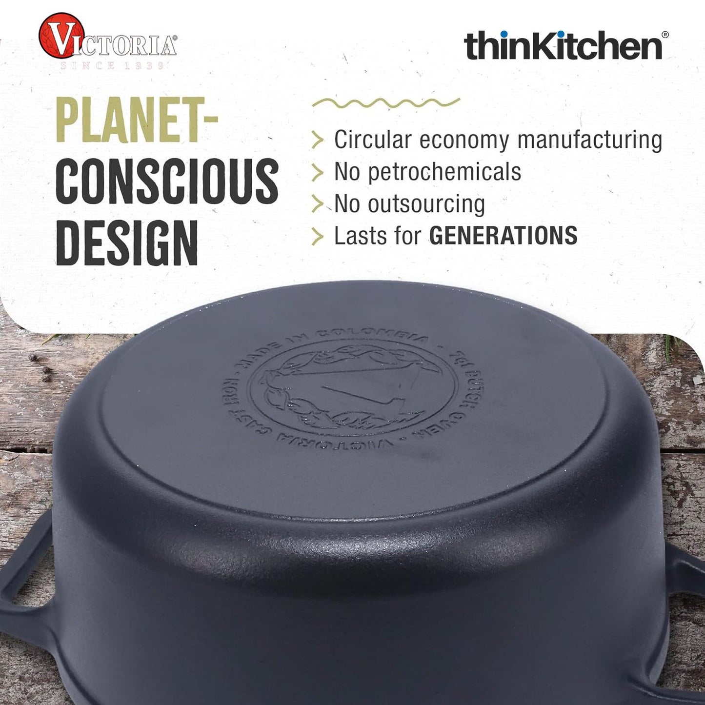 Victoria 6-Quart Cast Iron Dutch Oven with Lid and Dual Loop Handles, Seasoned with Flaxseed Oil, Made in Colombia,Black