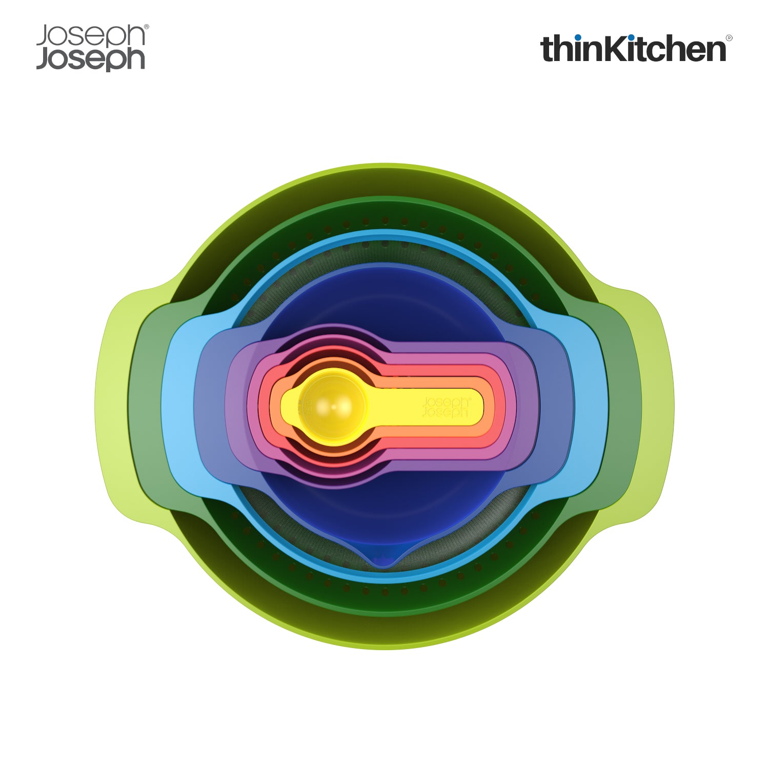 Joseph Joseph Nest 9 Nesting Bowl Set – Stackable Mixing Bowls, Colander, Strainer & Measuring Cups – Stylish, Space-Saving Food Prep Set - 2
