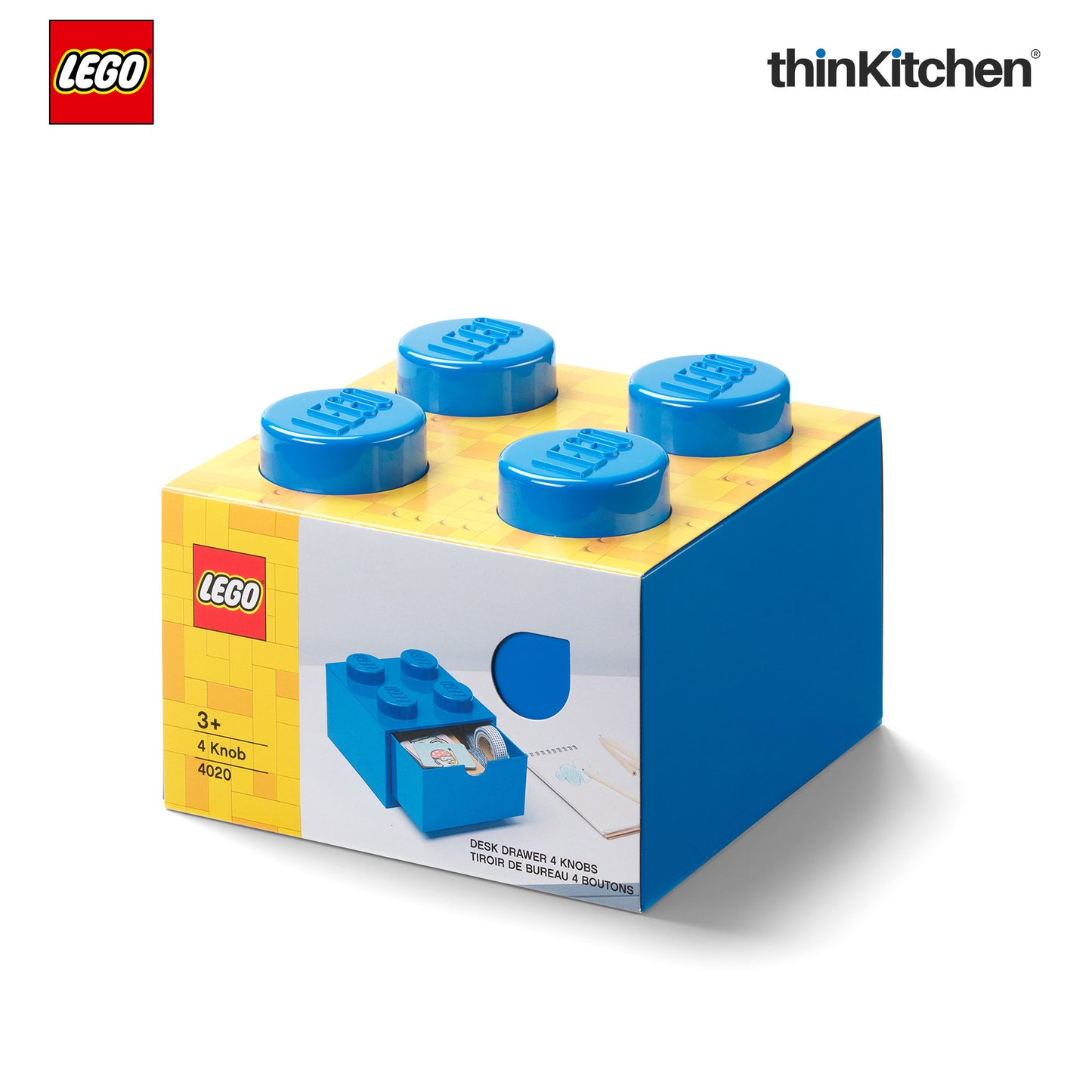 Lego Small Stackable Storage Box with Drawer - 4 Knobs, 2.9 L, Blue | Plastic Desk Organizer, Toy Storage Box