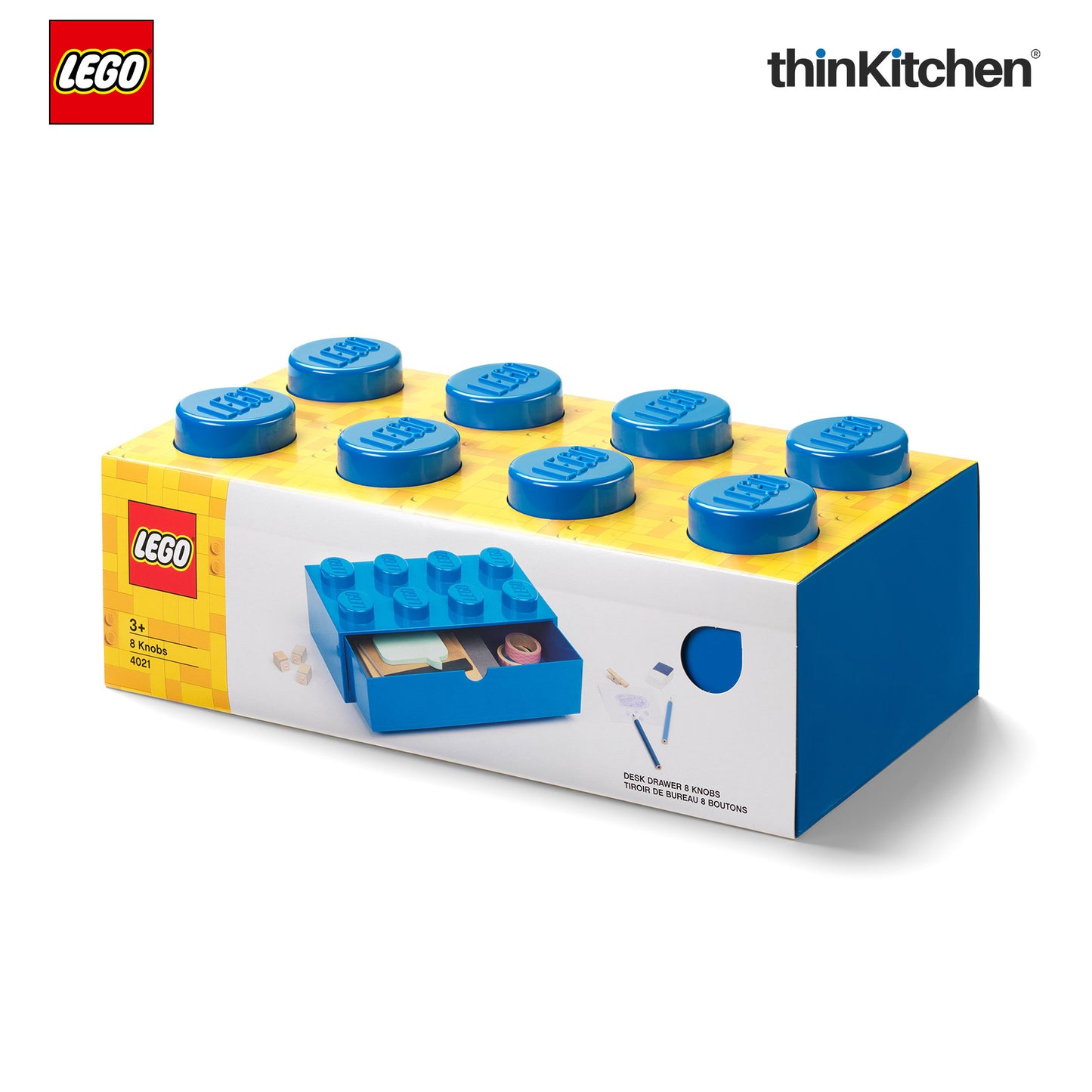 Large Stackable Storage Box with Drawer - 8 Knobs, 5.8 L, Blue | Plastic Desk Organizer , Toy Storage Box