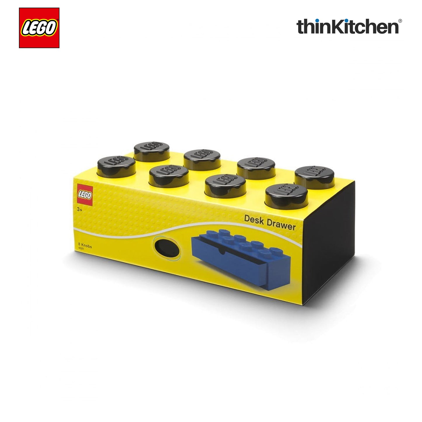 Lego Large Stackable Storage Box with Drawer - 8 Knobs, 5.8 L, Black | Plastic Desk Organizer , Toy Storage Box