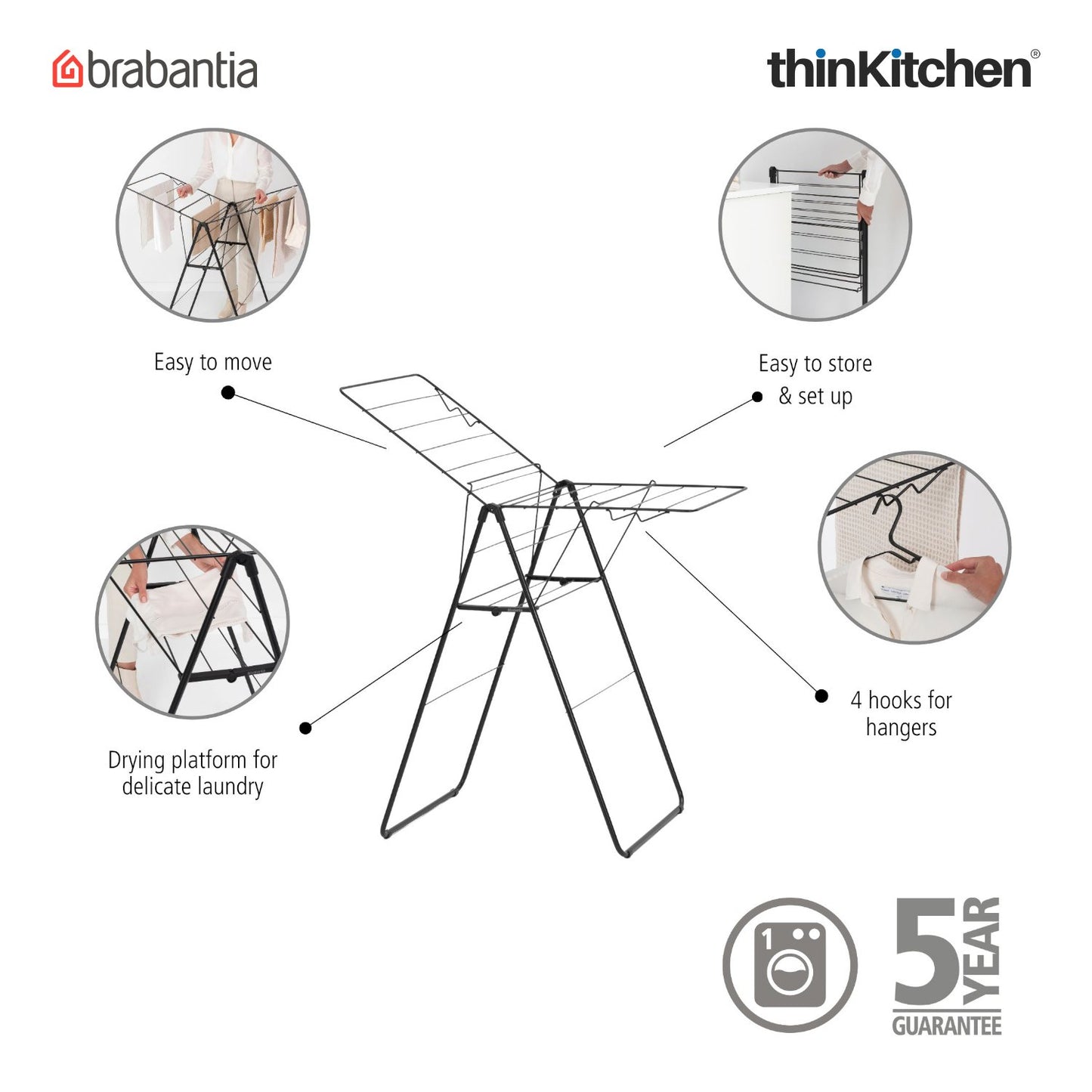 Brabantia Hangon Drying Rack 15 Meters Matt Black