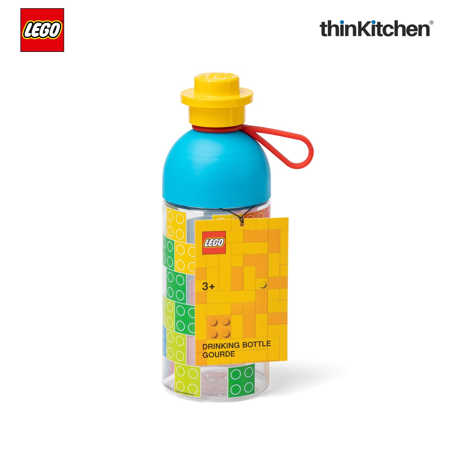 Lego Transparent Kids Drinking Water Bottle 500ml with Twist Cap Lid & Carry Loop | BPA Free School Bottle for Boys & Girls