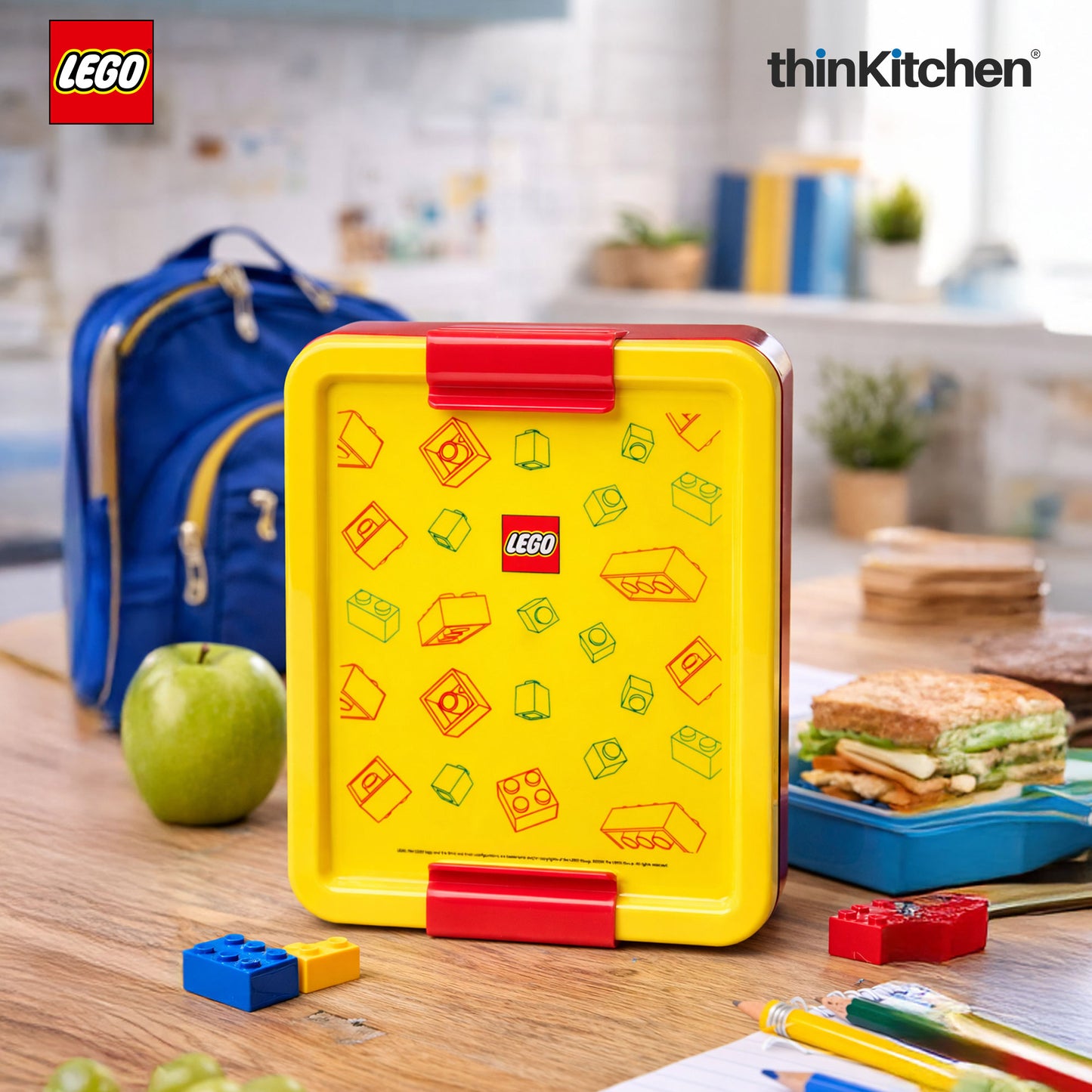 Brick Art Line Series Kids Lunch Box with Divider 1.7L (Red & Yellow) | BPA Free Kids Lunch Box for School, Snack Box, Travel Lunchbox for Kids & Adults