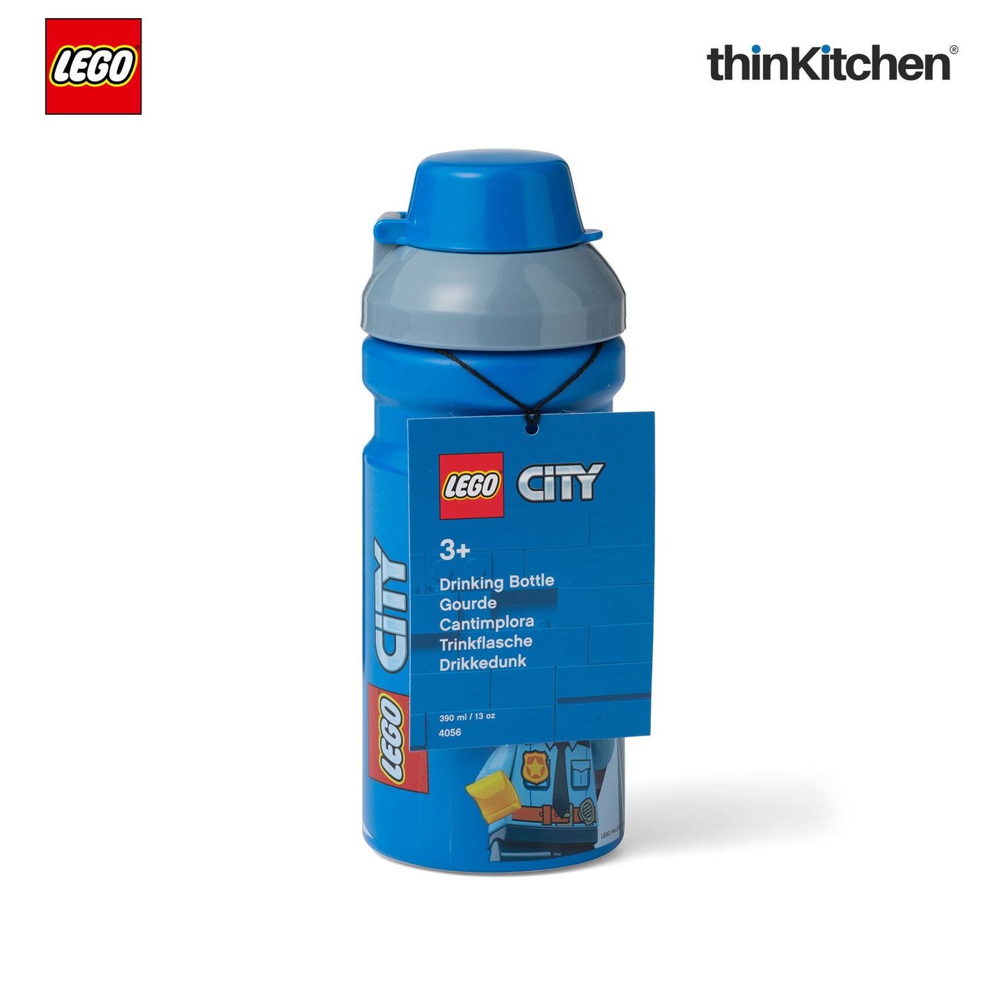 Lego City Series Kids Water Bottle 390ml with Flip Top Covered Spout | BPA Free, Leak Resistant Small School Bottle