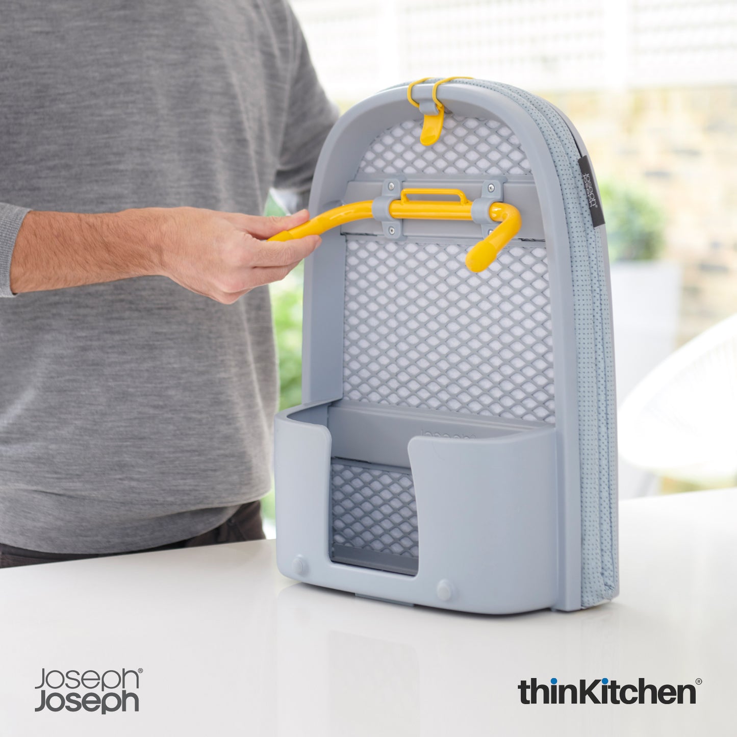 Joseph Joseph Pocket Folding Table Top Ironing Board – Grey | Compact Wall-Mounted Ironing Board with Iron Storage & Cotton Cover