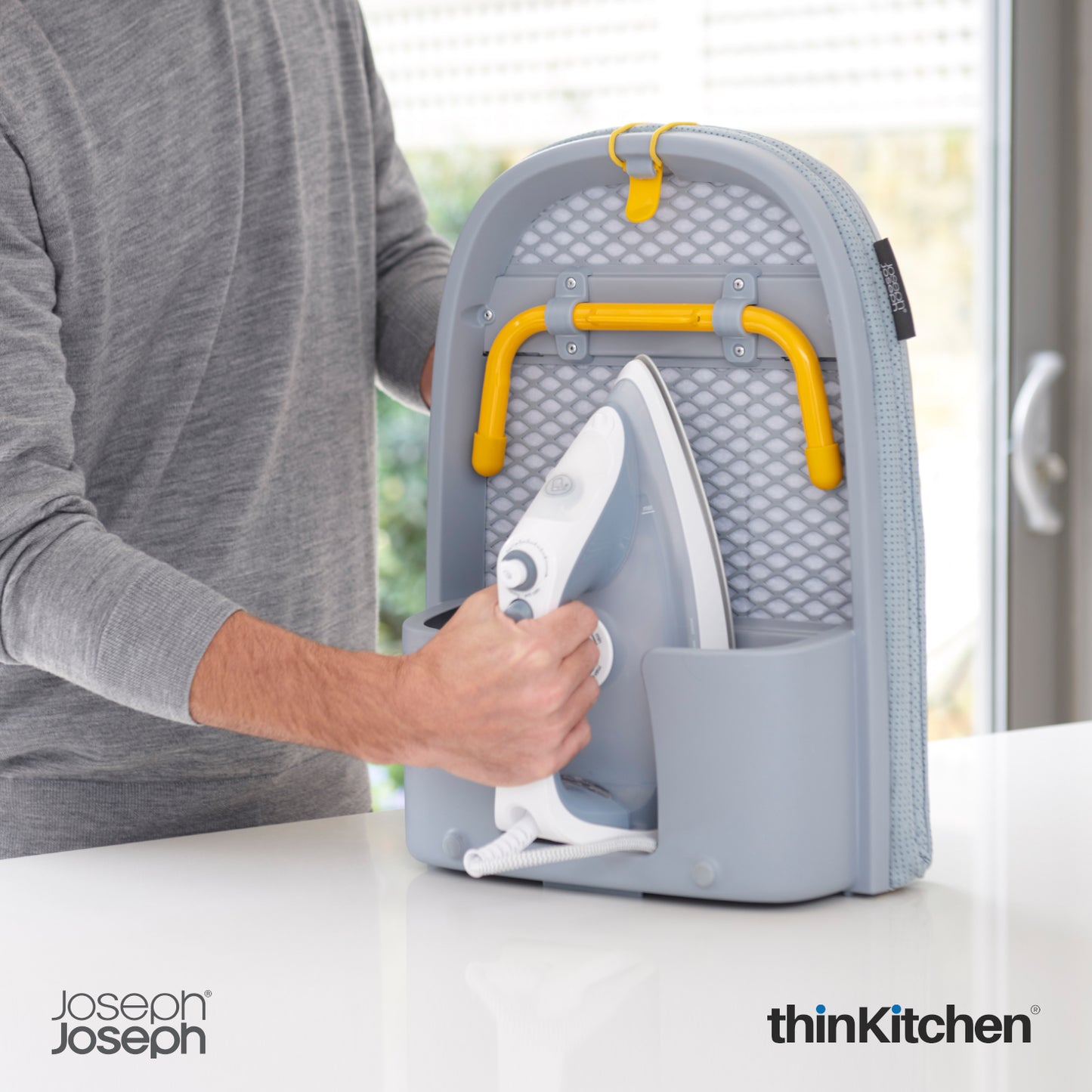 Joseph Joseph Pocket Folding Table Top Ironing Board – Grey | Compact Wall-Mounted Ironing Board with Iron Storage & Cotton Cover