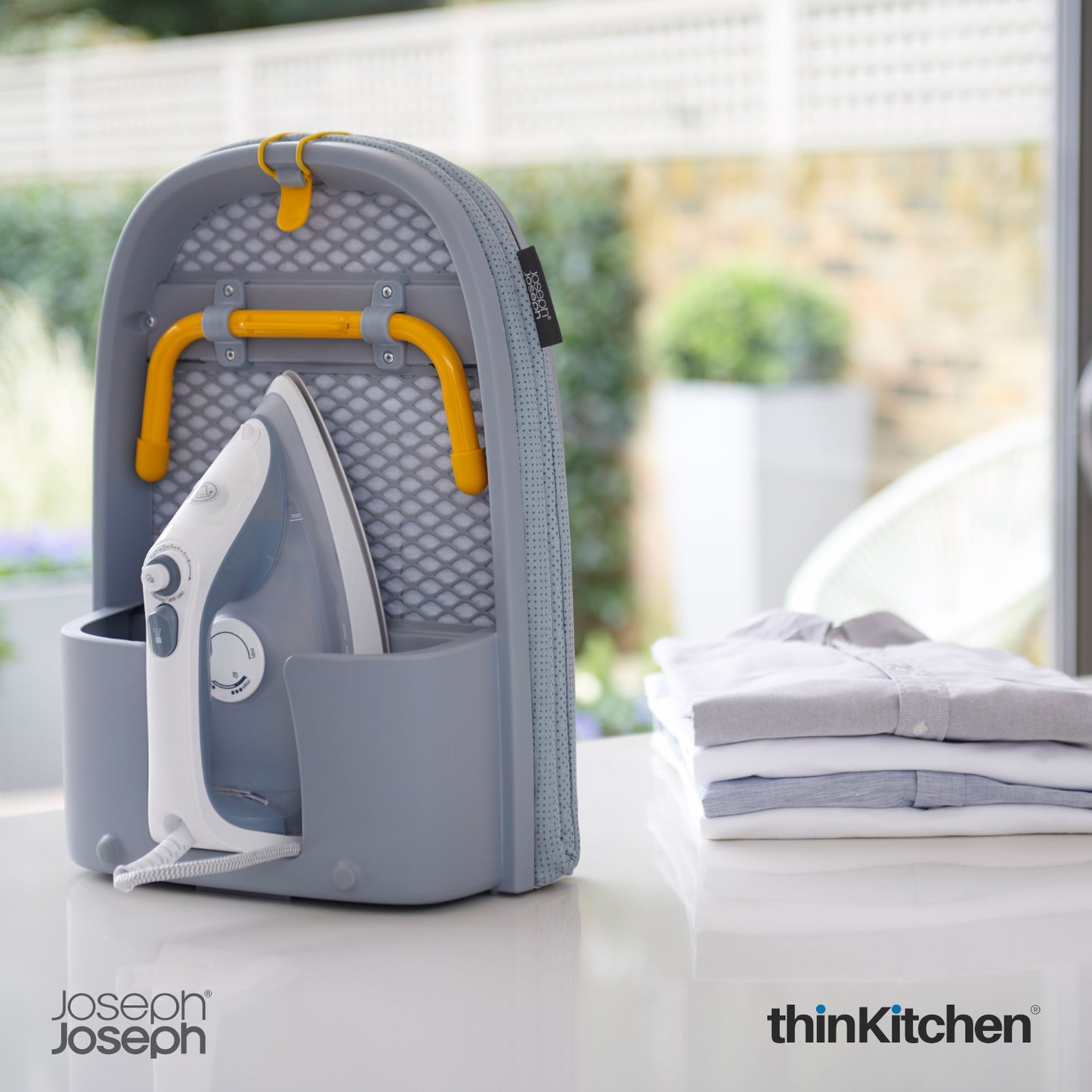 Joseph Joseph Pocket Folding Table Top Ironing Board – Grey | Compact Wall-Mounted Ironing Board with Iron Storage & Cotton Cover