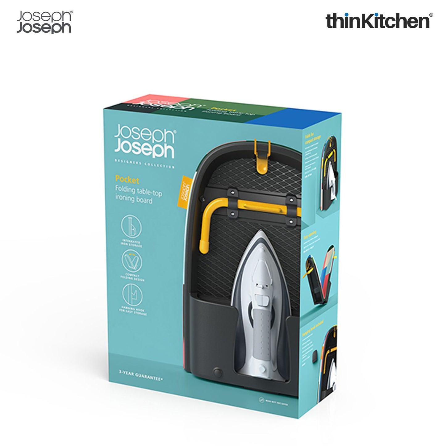 Joseph Joseph Premium Pocket Folding Ironing Board, Compact Table-Top Design with Jonathan Lawes Print, Easy to Store