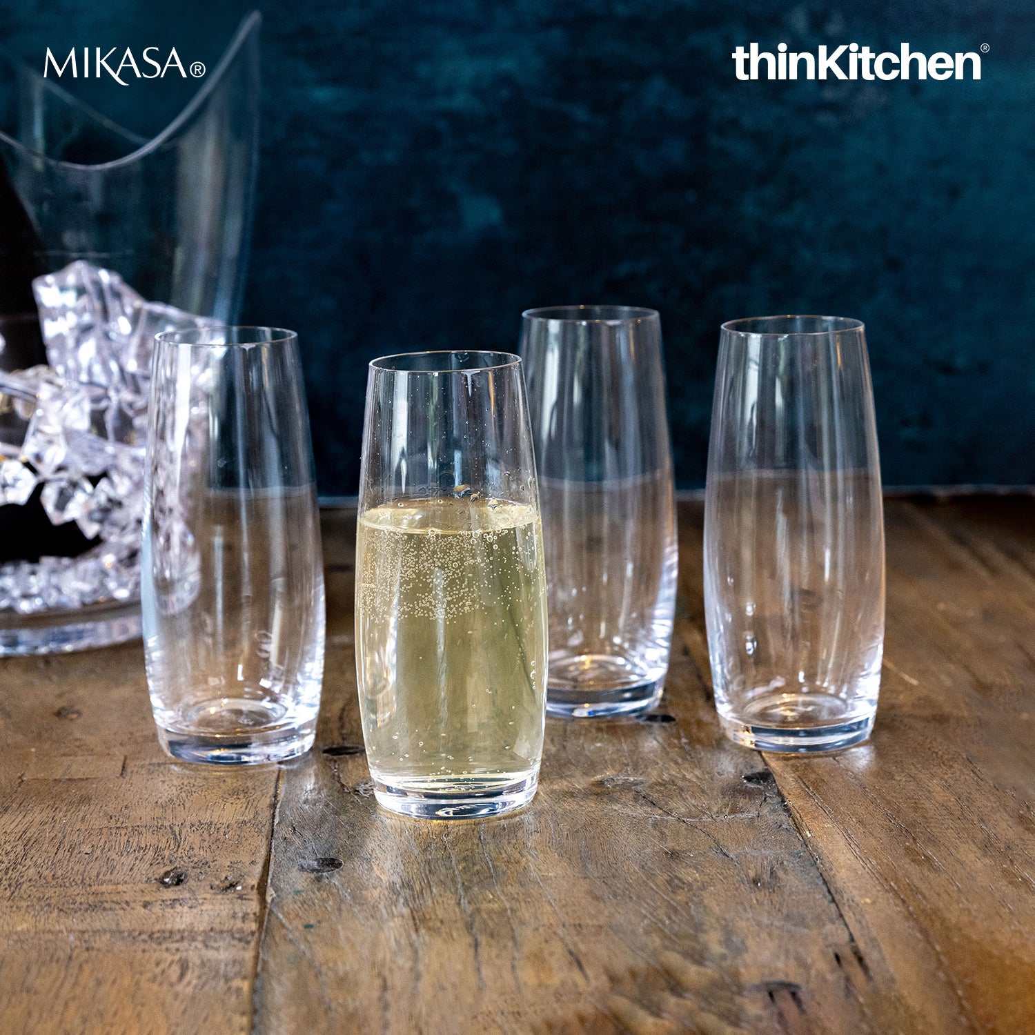 Mikasa Julie Stemless Flute Glasses – Set of 4 | Premium European Lead-Free Crystal Champagne & Wine Glasses | Durable Titanium-Reinforced Stemless Glassware for Elegant Entertaining - 1