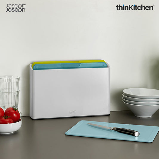 Joseph Joseph 3-Piece Plastic Cutting Board Set with Colour Coding & Slim Storage Case
