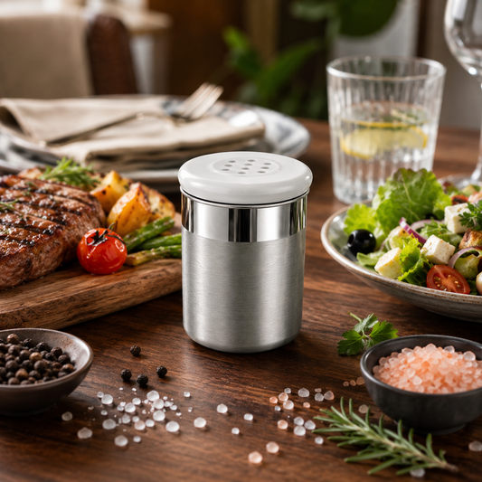 Premium Stainless Steel Small Portable 100ml Coarse Seasoning Salt Pepper Dispenser - 5x6 cms for Spices, Herbs, Masala