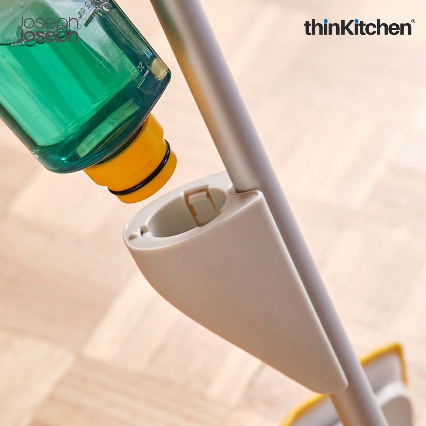 Joseph Joseph CleanTech 2-in-1 Spray Mop with Washable Microfibre Cleaning Pad, Spot-Cleaning Scrubber, Easy-Pull Trigger, Refillable Bottle, Light Stone