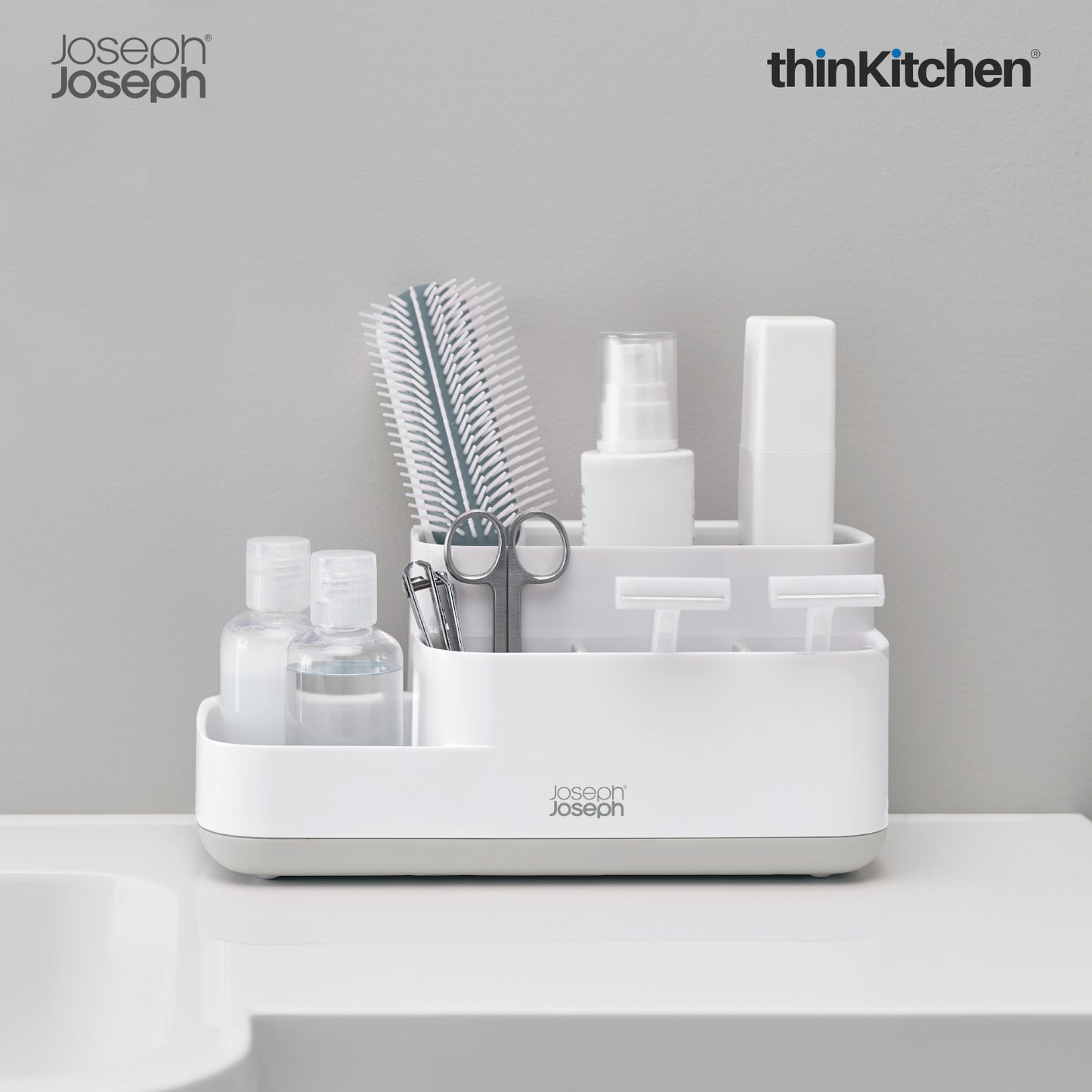 Joseph Joseph Easystore Bathroom Caddy Grey | Compact Organizer with Multi-Size Compartments | Stylish Storage for Makeup, Grooming Tools & Essentials