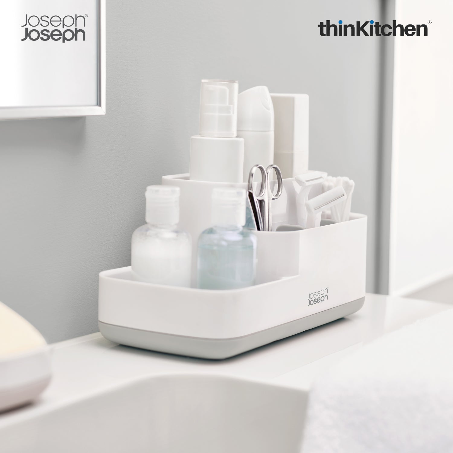 Joseph Joseph Easystore Bathroom Caddy Grey | Compact Organizer with Multi-Size Compartments | Stylish Storage for Makeup, Grooming Tools & Essentials - 1