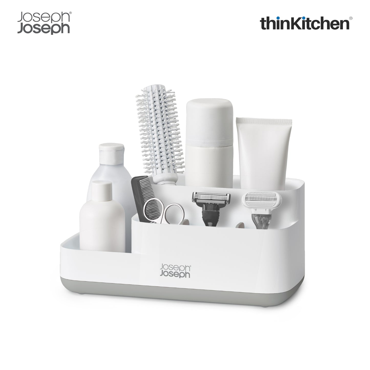 Joseph Joseph Easystore Bathroom Caddy Grey | Compact Organizer with Multi-Size Compartments | Stylish Storage for Makeup, Grooming Tools & Essentials