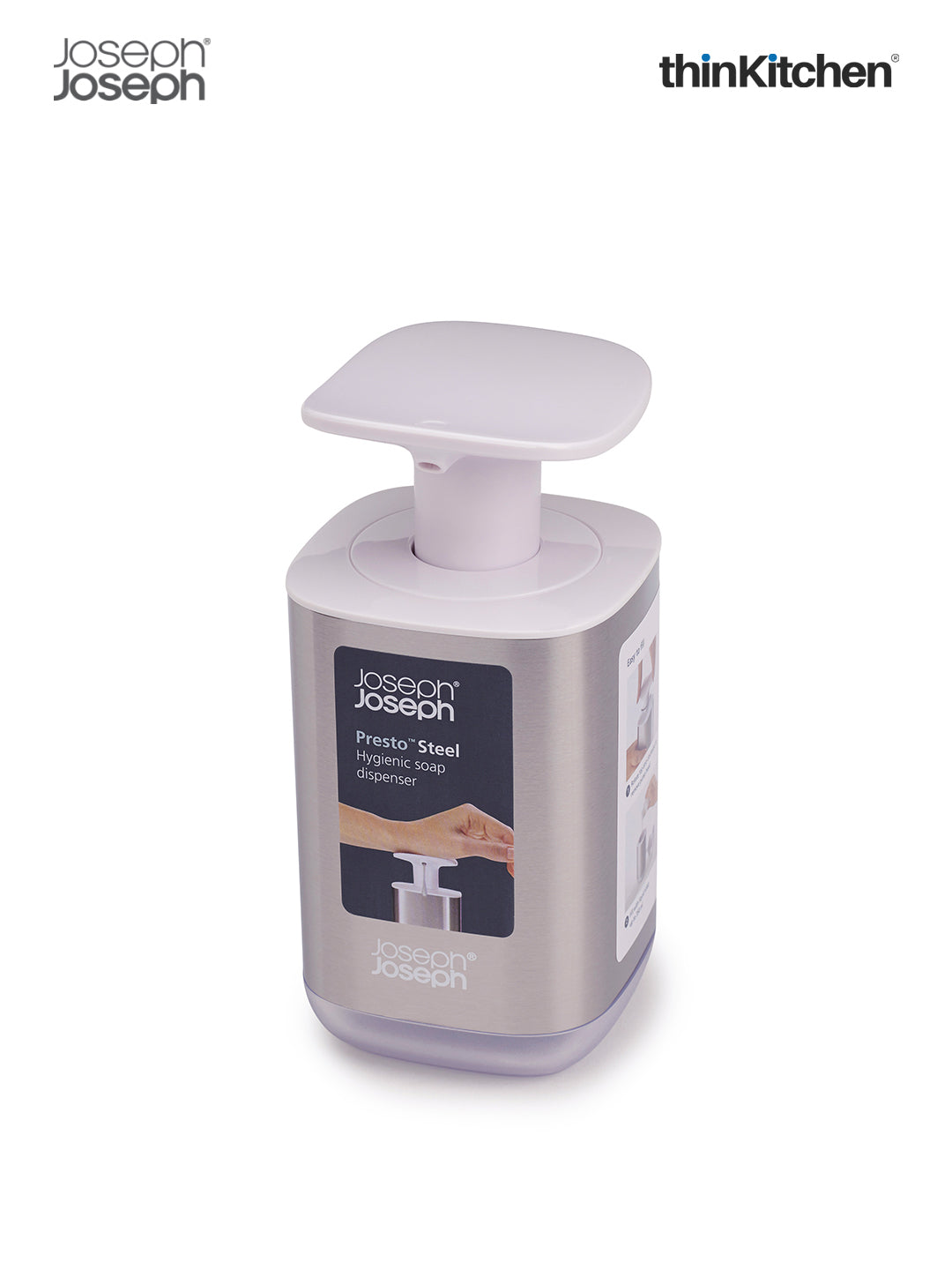 Joseph Joseph Bathroom Presto Steel Soap Dispenser – White | Sleek, Hands-Free & Stylish Solution for Mess-Free Use