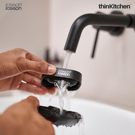 Joseph Joseph Slim Compact Soap Dish Holder - Matt Black Finish | Compact Soap Tray for Sink